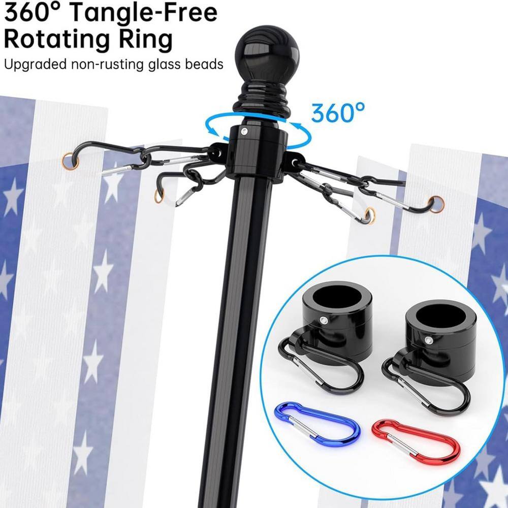 6 ft Black Stainless Steel Tangle-Free Flag Pole Kit with Bracket