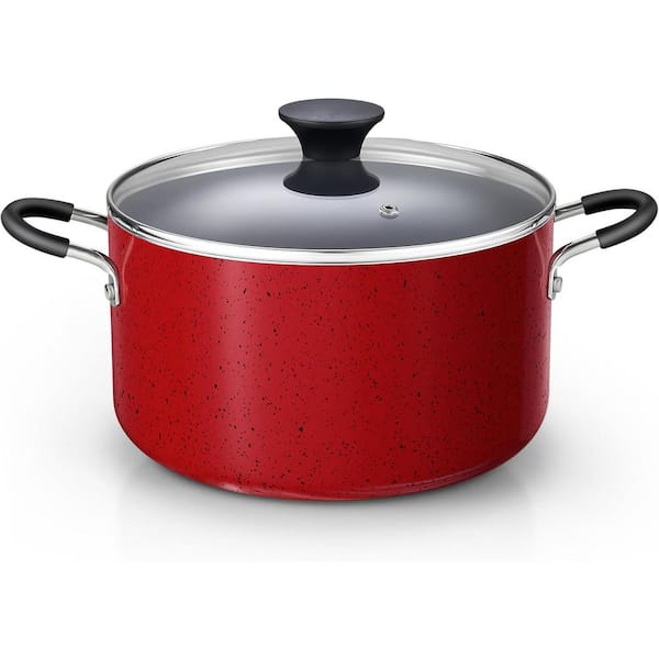 6 qt. Professional Nonstick Aluminum Stockpot Soup pot Casserole with Lid, Marble Red