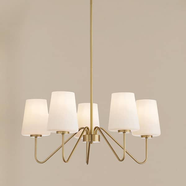 Monteaux Lighting 5-Light Gold Chandelier Light Fixture with White