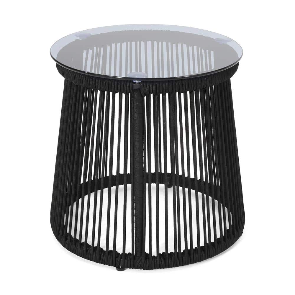 Black Round Metal Outdoor Side Table, Outside Coffee Table End Table for Pa