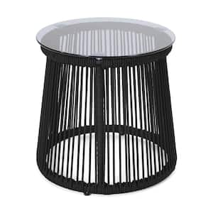 Black Round Metal Outdoor Side Table, Outside Coffee Table End Table for Patio, Porch, Deck, Pool, Weather Resistant