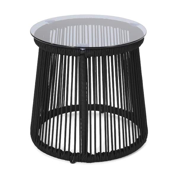Unbranded Black Round Metal Outdoor Side Table, Outside Coffee Table End Table for Patio, Porch, Deck, Pool, Weather Resistant