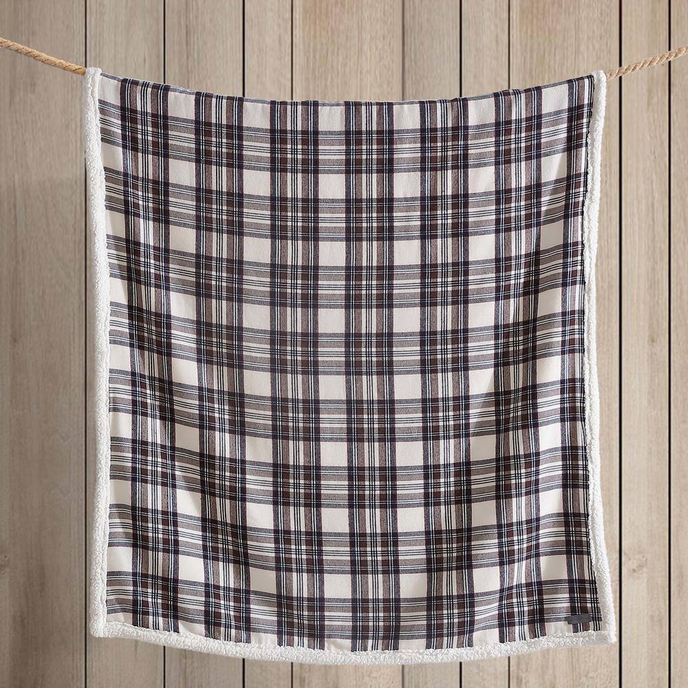 Brown Plaid Cotton Sherpa Reversible Throw Blanket