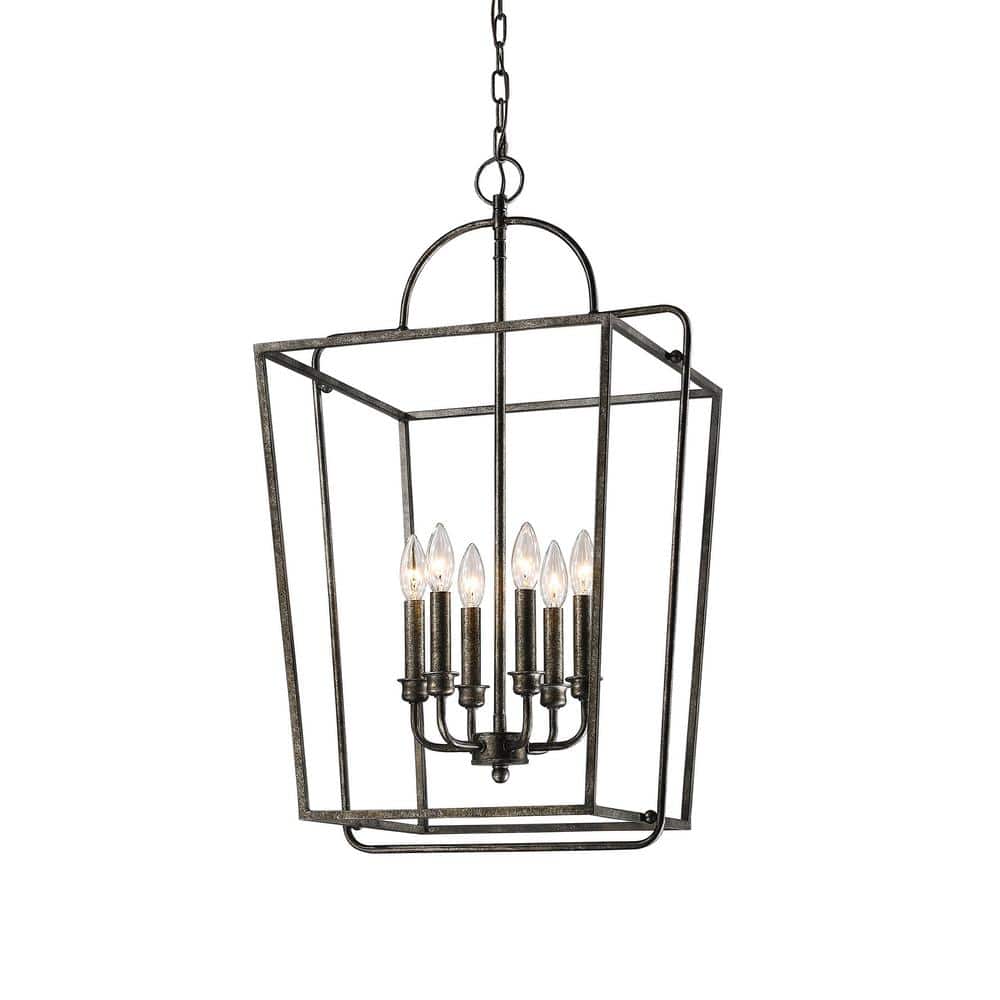 Antique Silver 6-Light Glass Pendant for Indoor/Outdoor