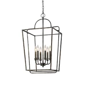 18 in. 6-Light Antique Silver Cage Pendant