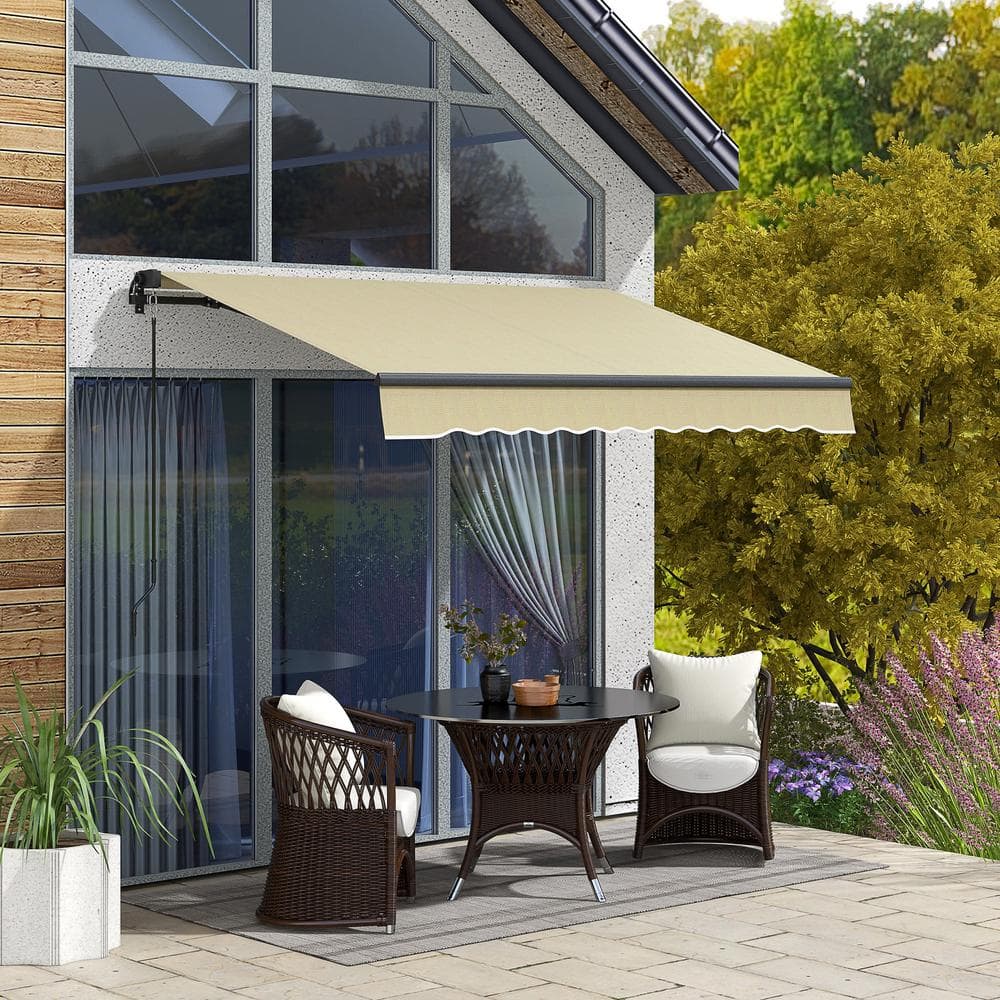 8 ft. x 6.5 ft. Aluminum Frame Retractable Patio Awning with Manual Crank H