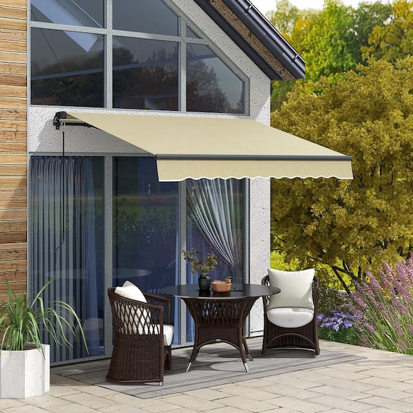 Unbranded 8 ft. x 6.5 ft. Aluminum Frame Retractable Patio Awning with Manual Crank Handle for Deck, Balcony, Terrace, Beige
