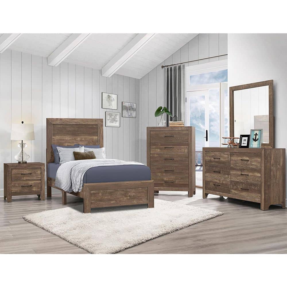 Quinby Rustic Brown Wood Frame Twin Panel Bed - thumbnail 5