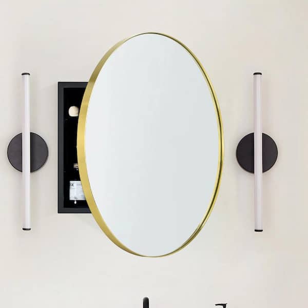 Myriel 24 in. W x 24 in. H Surface Mount Round Metal Framed Bathroom Medicine Cabinet with Mirror in Brushed Gold