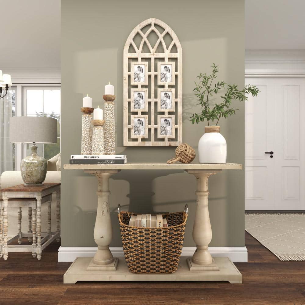 Whitewashed Vintage Cathedral Arch Wood Photo Frame 19" x 41"