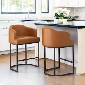 Crystal 26in.YellowBrown Linen Fabric Upholstered Counter Stool Kitchen Island Bar Stool with Metal Frame Set of 2