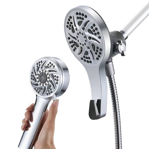 Zalerock 2-In-1 6-Spray Wall Mount 5 in. Dual Shower Head and Handheld Shower Head with 70 in. hose 2.5 GPM in Chrome