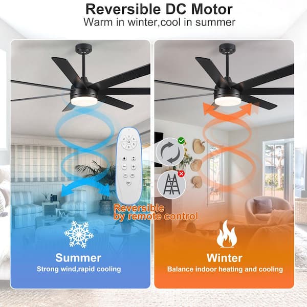Sevenine Coastal 72 in. Smart Indoor Matte Black Large Ceiling Fan