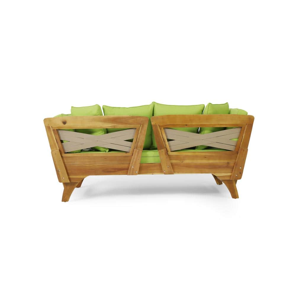 Expandable Teak Daybed with Light Green Cushions