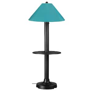 Catalina 63.5 in. Black Outdoor Floor Lamp with Tray Table and Aruba Shade