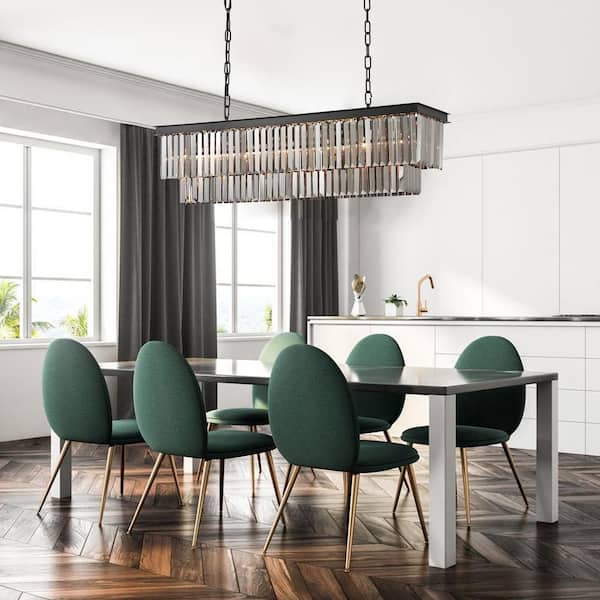 40 in. 7-Light Black Modern Matte Black Crystal Chandelier Linear Farmhouse Kitchen Island Dining Room Pendant Lighting
