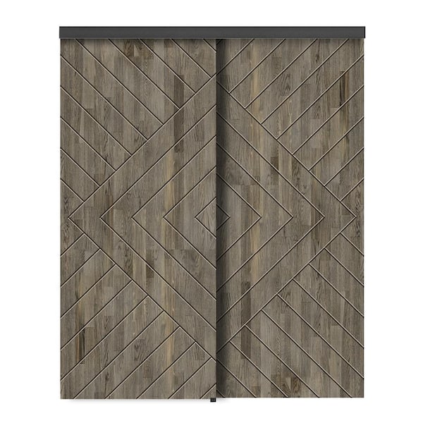 CALHOME 48 in. x 80 in. Hollow Core Weather Gray Stained Pine Wood Interior Double Sliding Closet Doors
