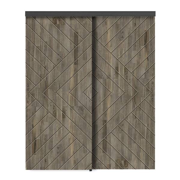 60 in. x 80 in. Hollow Core Weather Gray Stained Pine Wood Interior Double Sliding Closet Doors