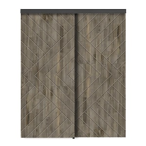 72 in. x 84 in. Hollow Core Weather Gray Stained Solid Wood Interior Double Sliding Closet Doors