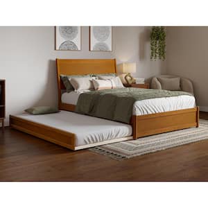Casanova Light Toffee Natural Bronze Solid Wood Frame Full Platform Bed with Panel Footboard and Twin Trundle