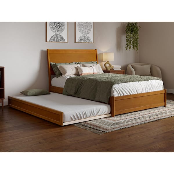 AFI Casanova Light Toffee Natural Bronze Solid Wood Frame Full Platform Bed with Panel Footboard and Twin Trundle