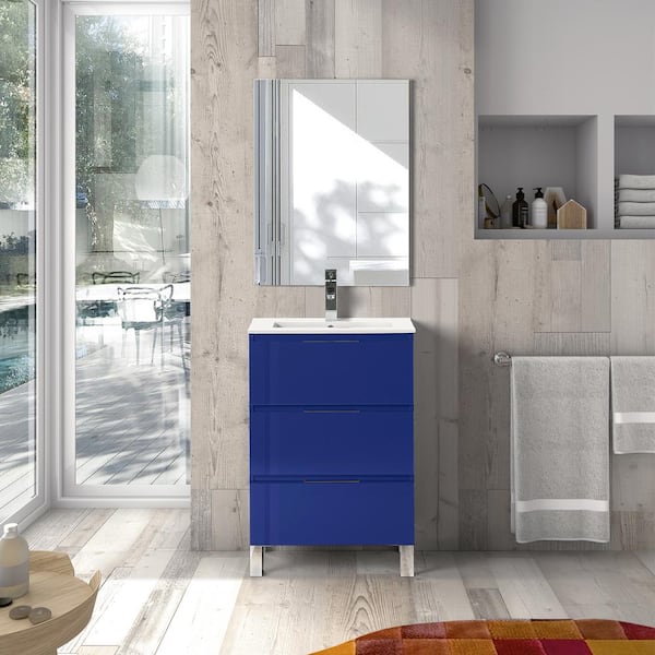 Eviva Malmo 20 in. Single Sink Blue Bath Vanity with White Porcelain Top (Assembled)