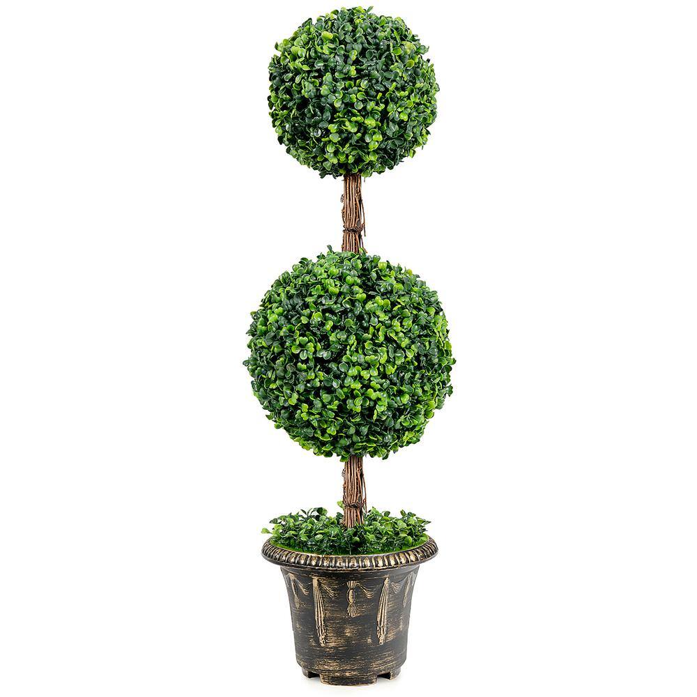 Costway 36 '' Artificial Topiary Double Ball Tree leaf Indoor Outdoor UV Resistant HW67071 The