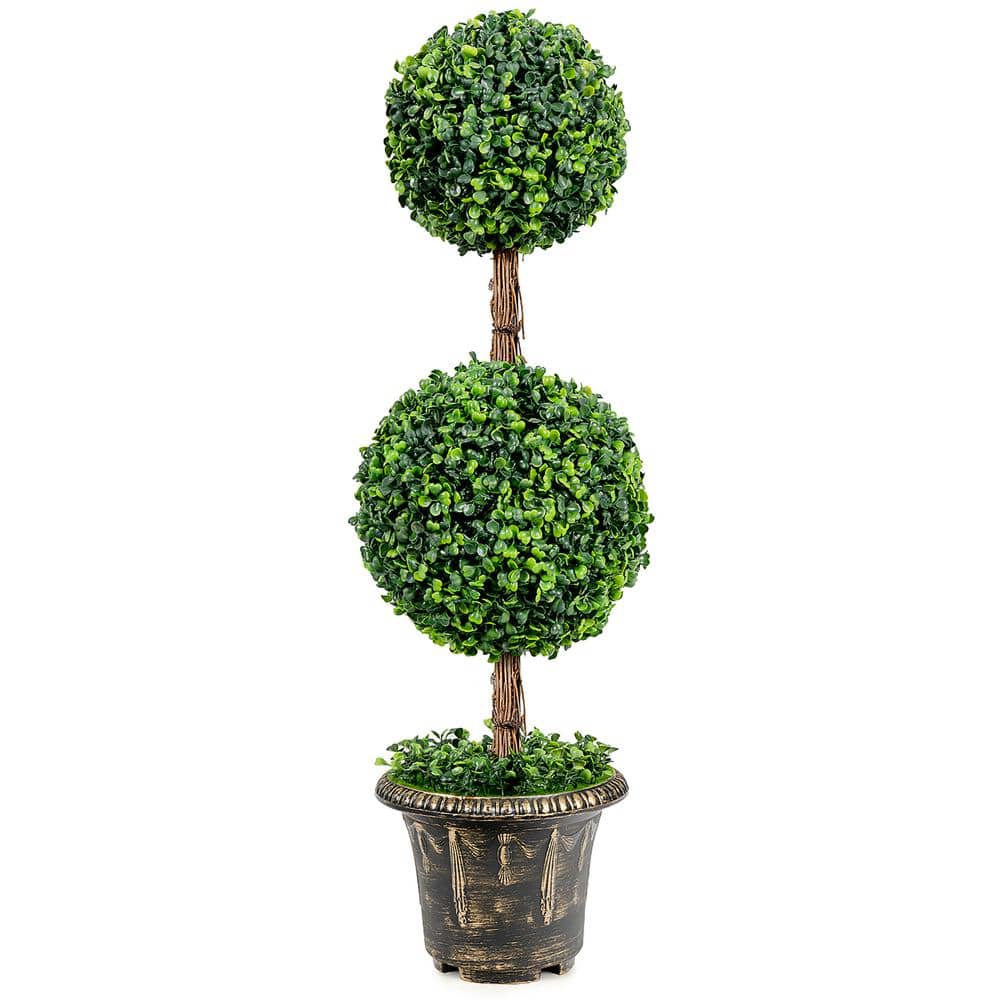 Costway 36 '' Artificial Topiary Double Ball Tree leaf