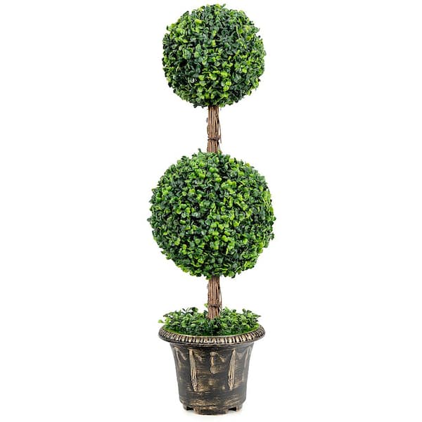 Costway 36 '' Artificial Topiary Double Ball Tree leaf Indoor Outdoor UV Resistant
