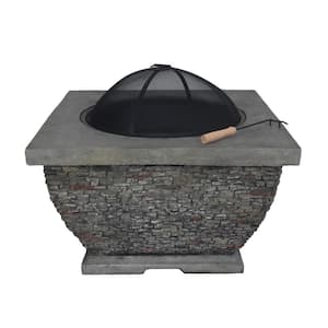 Karina 32 in. x 20 in. Square Concrete Wood Burning Fire Pit in Grey