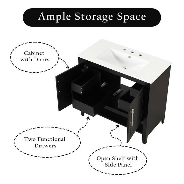 Ziyudura 36 in. Single Sink Freestanding Black Bath Vanity with