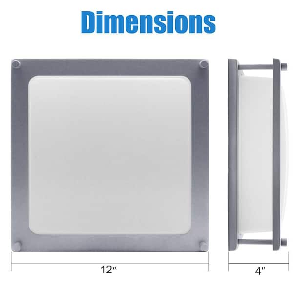 12 in. Oil Rubbed Sliver Dimmable Square 4000K Cool White LED Flush Mount Ceiling Light