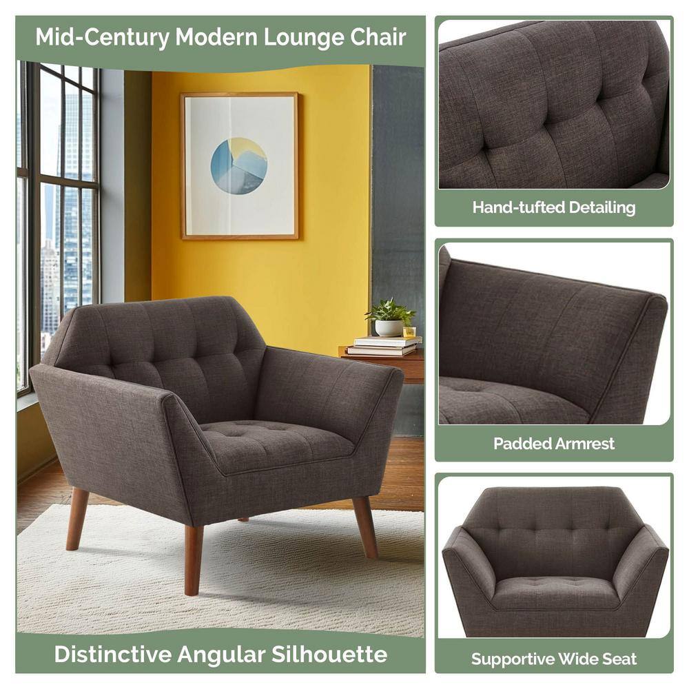 Charcoal Mid-Century Lounge Chair with Tapered Wood Legs