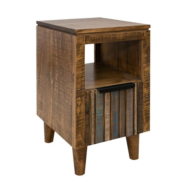 Benjara 18 in. Brown Rectangle Wood End/Side Table with Metal Frame