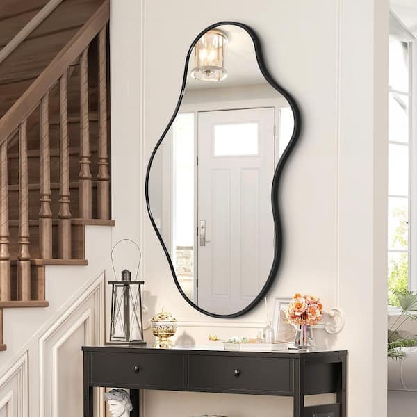 24 in. W x 43 in. H Irregular Black Aluminum Alloy Framed Asymmetrical Wall Mirror
