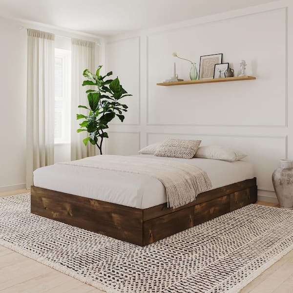 Medium Wood Truffle Queen Size Storage Bed with 3 Drawers
