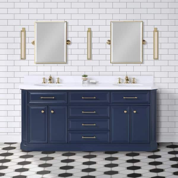 Palace 72 in. W x 22 in. D Vanity in Monarch Blue with Quartz Top in ...