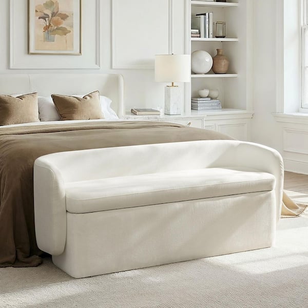 Agata Modern 61 in. Ivory Filp-Top Storage Bench with Backrest Seat