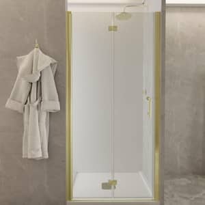 36-37 in. W x 72 in. H Bi-Fold Frameless Shower Door in Brushed Gold with Clear Glass