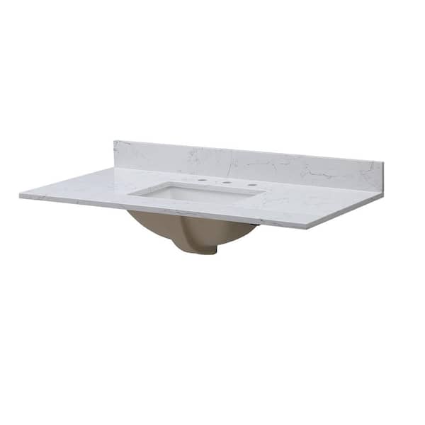 Logmey 43 in. W x 22 in. D Engineered Stone Composite White Rectangular ...