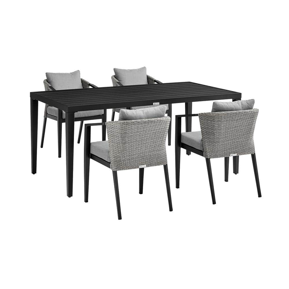 Aileen Black 5-Piece Aluminum Outdoor Dining Set with Grey Cushions