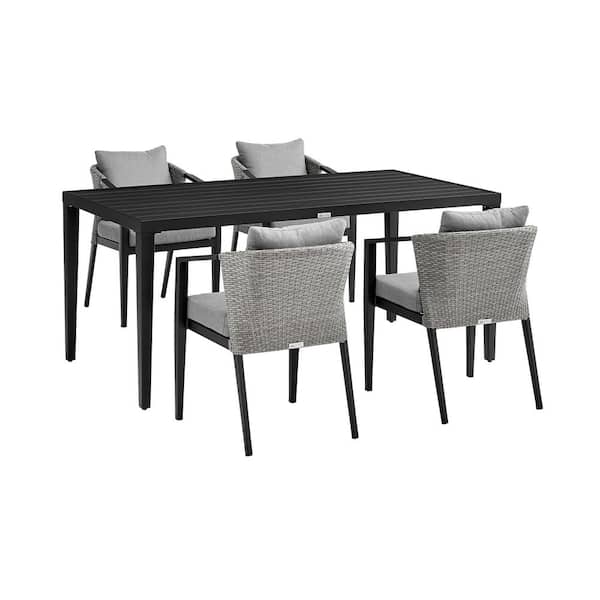 Armen Living Aileen Black 5-Piece Aluminum Outdoor Dining Set with Grey Cushions