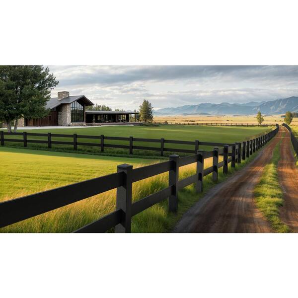 Natures Composites Composite 2-Rail Start/End Post with Post Cap for Traditional Ranch Rail System (5 in. x 5 in. x 50 in. L) Raven (Black)