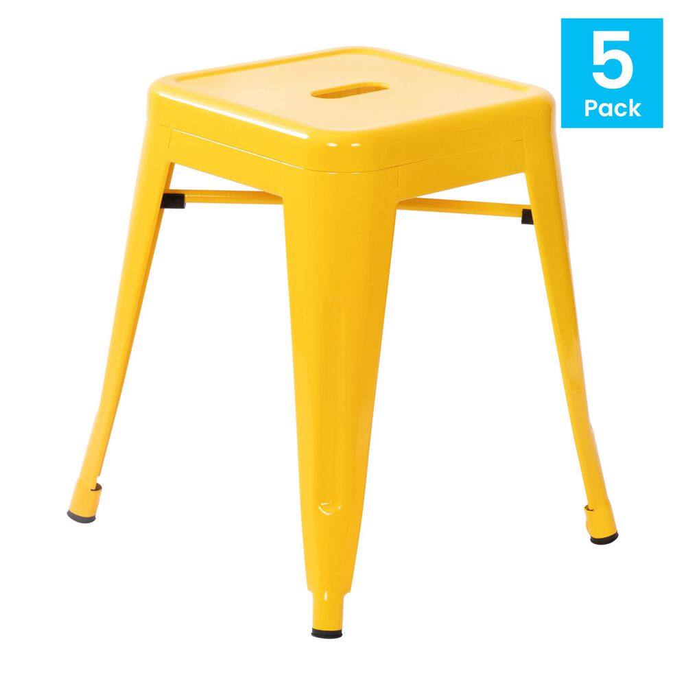 Yellow 18-Inch Backless Metal Stackable Stools, Set of 4