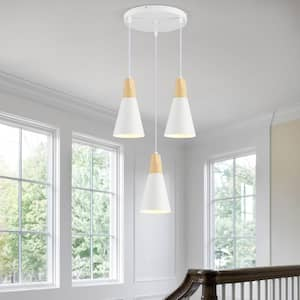 3-Light White Cone Modern Pendant Light with Metal Shade for Kitchen Room