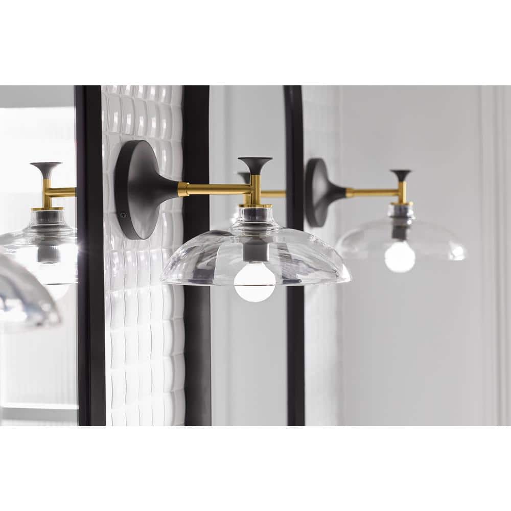 Tone Midcentury Modern Brushed Moderne Brass Sconce with Clear Glass