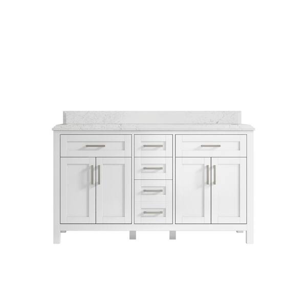 Willow Collections Cambridge 60 in. W x 22 in. D x 36 in. H Double Sink Bath Vanity in White with Cove Edge Empira Quartz Top