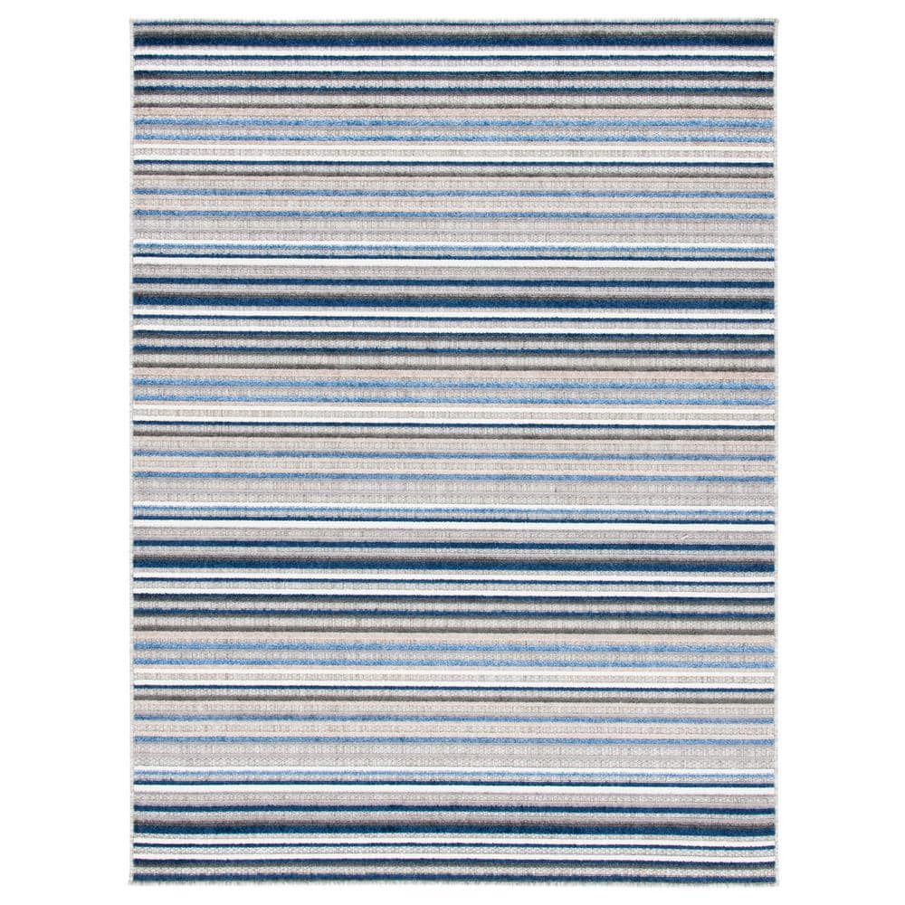 Grey/Blue Geometric Easy-Care Synthetic Area Rug, 5'3" x 7'7"
