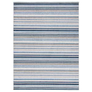 Cabana Gray/Blue 8 ft. x 10 ft. Striped Indoor/Outdoor Patio  Area Rug