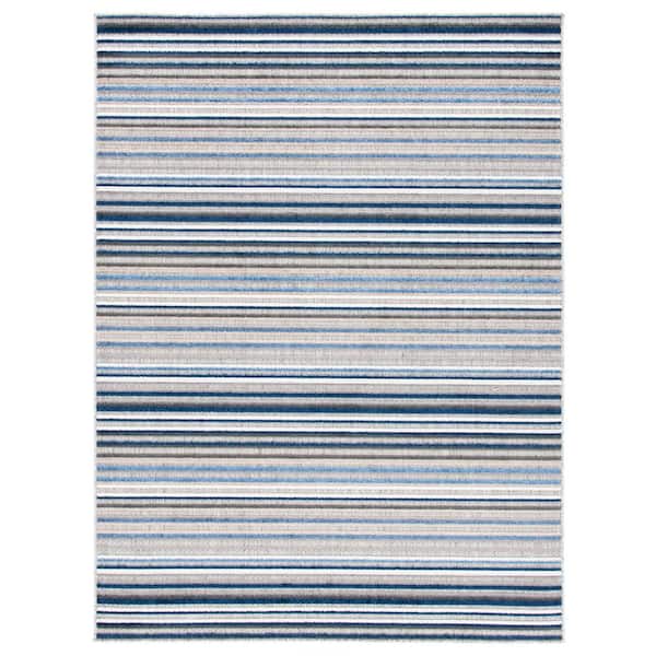Cabana Gray/Blue 8 ft. x 10 ft. Striped Indoor/Outdoor Patio  Area Rug